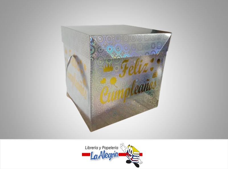 CAJA REGALO HOLOGRAFICA ESTRELLA FELIZ CUMPLEAÑOS 22X22X22CM PLATEADO MARCA S/M