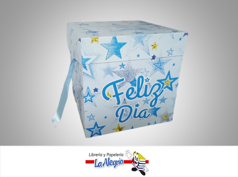 CAJA REGALO FELIZ DIA  ESTRELLAS 22X22X22CM AZUL MARCA S/M