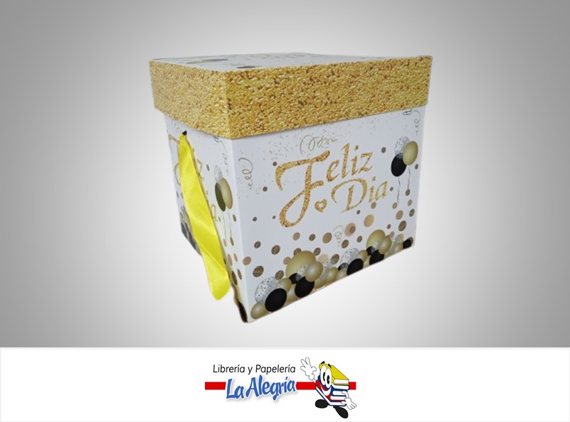 CAJA REGALO FELIZ DIA 22X22X22CM DORADO/BLANCO S/M