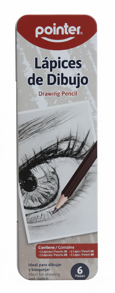LAPIZ DE DIBUJO DESDE 2B HASTA 8B DP-619 6 PIEZAS MARCA POINTER