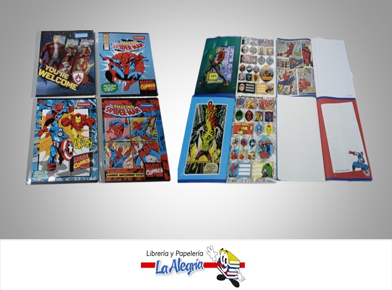 LIBRETA COSIDA MARVEL 100 HOJAS 1 LINEA CON STICKERS 6016-006 MARCA PRIMAVERA