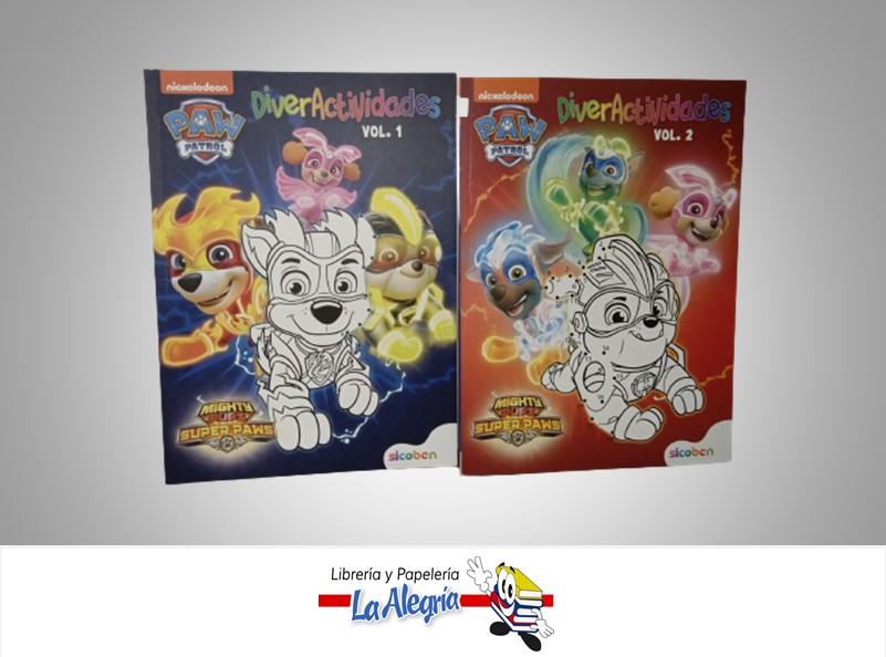 LIBRO DE COLOREAR DIVERACTIVIDADES PAW PATROL 24 PAGINAS 2 TITULOS MARCA EDITORIAL SICOBEN