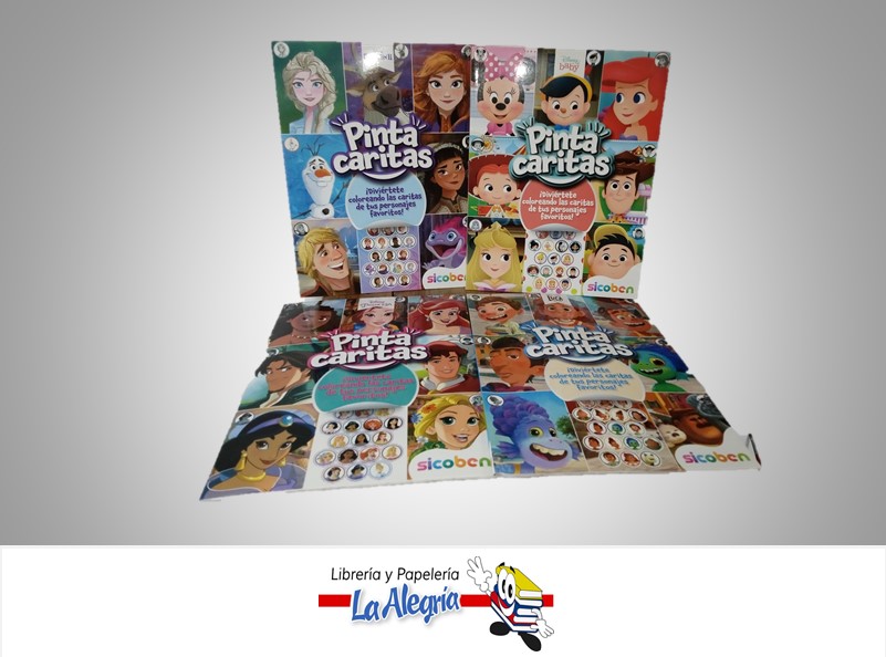 LIBRO DE ACTIVIDADES PINTA CARITAS CON STICKERS DISNEY 4 TITULOS TEMATICA INFANTIL MARCA SICOBEN.