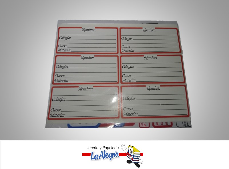 ETIQUETA ESCOLAR 7.5X3.5CM ROJO PAQ 18 UNIDADES MARCA STAR