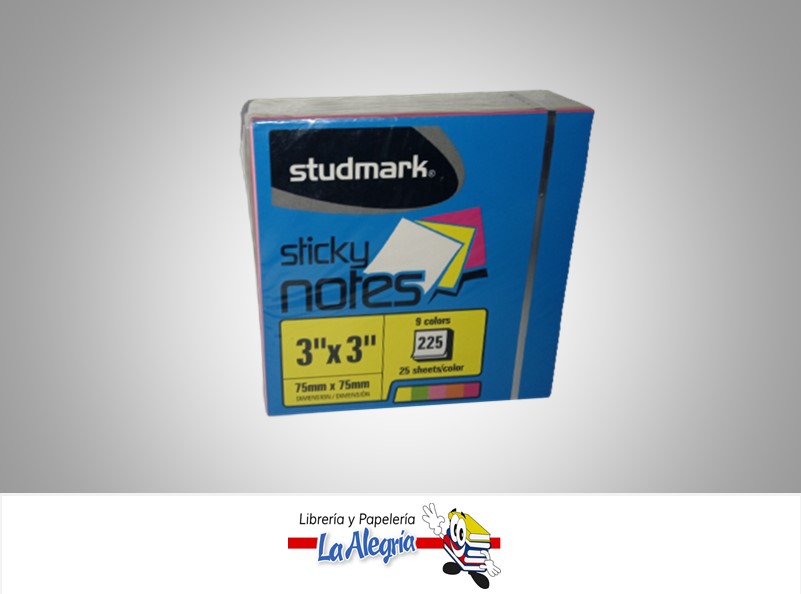 NOTA AUTOADHESIVA NEON ST05450;  225 HOJAS 75X75 MM 9 COLORES MARCA STUDMARK