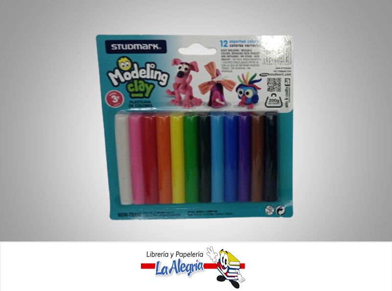 PLASTILINA STMC020;200GR 12 COLORES  MARCA STUDMARK