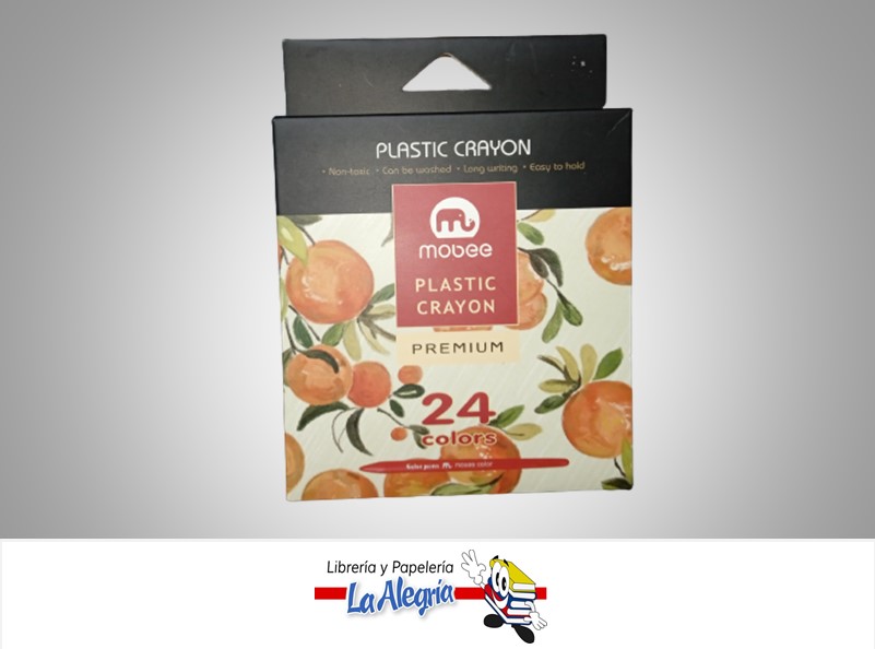 LAPICES DE COLORES PLASTICOS MB 24 COLORES ERGONOMICO-TRIANGULAR LARGO 120MM. MARCA MOBEE