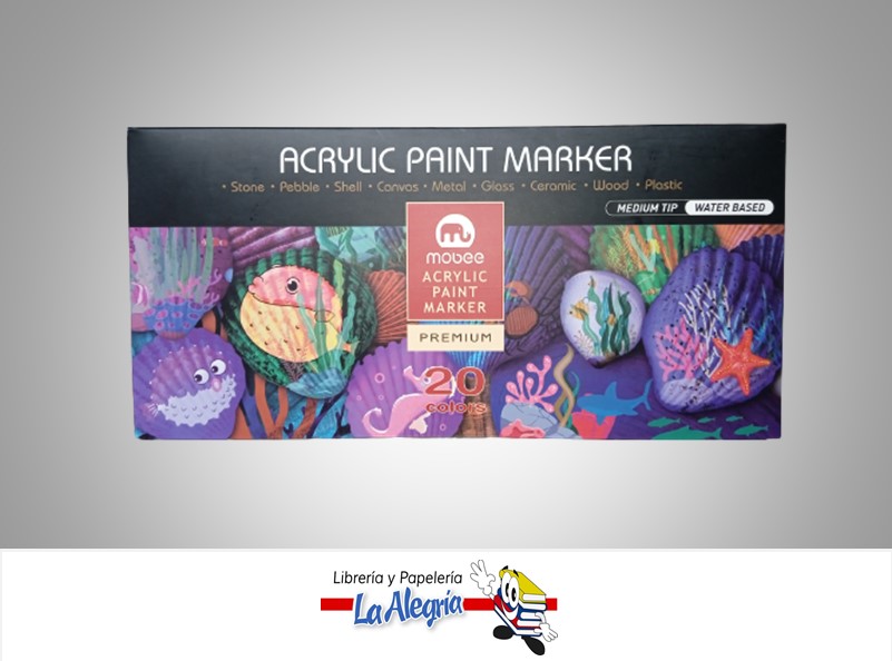 MARCADOR PARA DISEÑO MB BASE AGUA PUNTA PRESS-MEDIA 5.00MM. 20 COLORES MARCA MOBEE