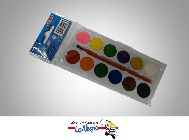 ACUARELA EN PASTILLA CON PINCEL 12 COLORES MARCA SYSABE