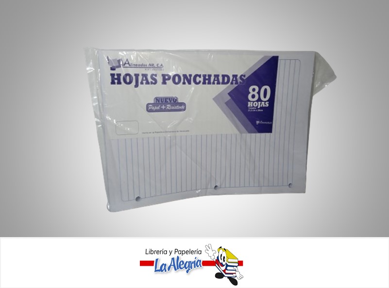 HOJA PONCHADA 1 LINEA 80 HOJAS 21.5 X 28 CM MARCA ALINEADOS PT