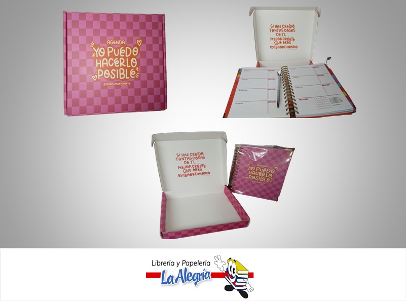 AGENDA ORGANIZADORA YO PUEDO CON STICKERS FUCSIA MARCA TRABAJANDO TU MENTE