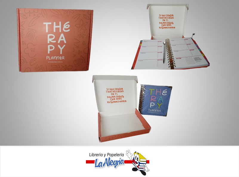 AGENDA ORGANIZADORA THERAPY CON STICKERS AZUL MARCA TRABAJANDO TU MENTE