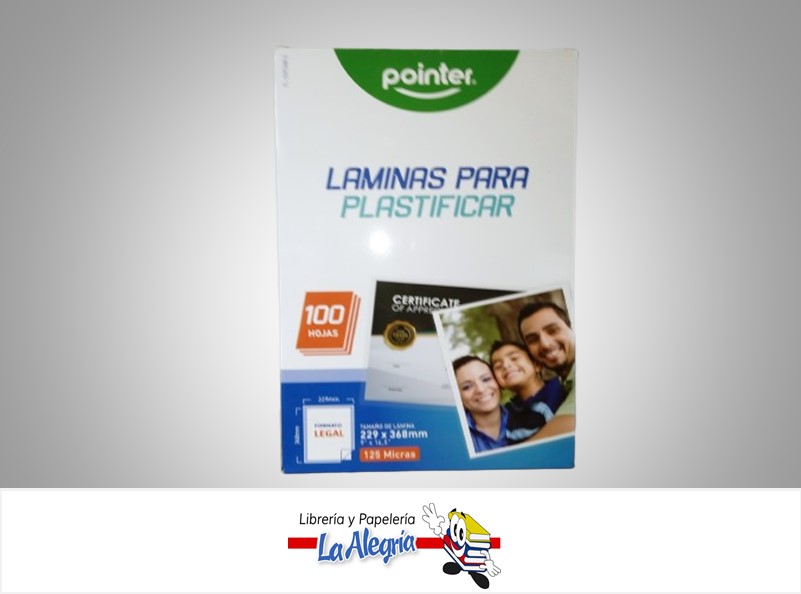 LAMINA PARA PLASTIFICAR YL-229388-2 125 MICRAS 229X368MM OFICIO UND MARCA POINTER