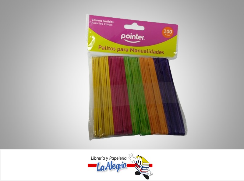 PALETA MADERA 114X10MM MULTICOLOR PAQ 100UN MARCA POINTER