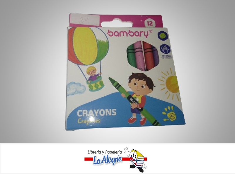 CREYON DE CERA REDONDO 2052015200; 12 COLORES MARCA BAMBARY