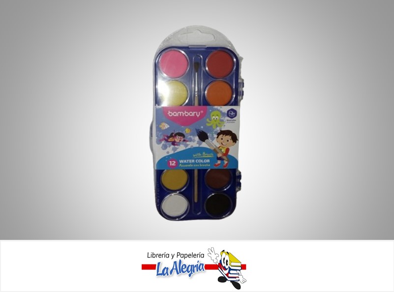 ACUARELA CON PINCEL 210-1525/050; 12 COLORES MARCA BAMBARY