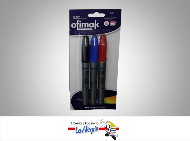 MARCADOR PERMANENTE PUNTA FINA BL87; 3 COLORES MARCA OFIMAK
