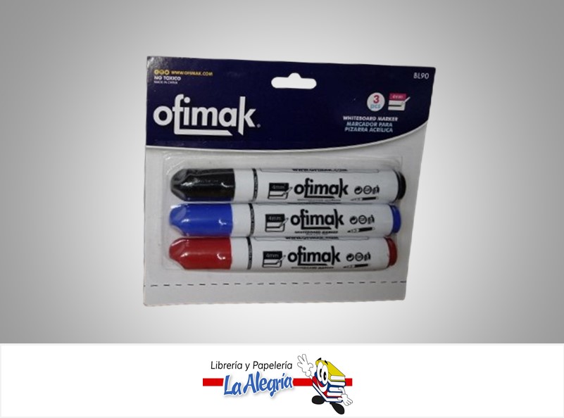 MARCADOR PIZARRA BL90; PAQ 3 COLORES MARCA OFIMAK