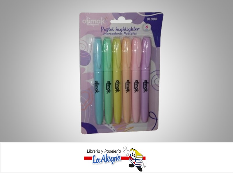 RESALTADORES PASTELES BL88B 6 COLORES MARCA OFIMAK