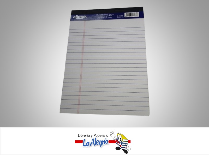 BLOCK NOTA RAYADO OK433 12.9X20 CM 50 HOJAS MARCA OFIMAK
