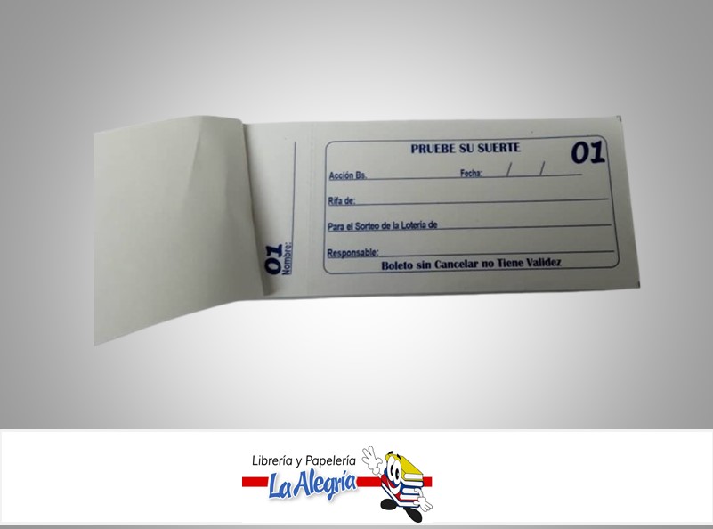 TALONARIO DE RIFA 100 NUMEROS MARCA S/M