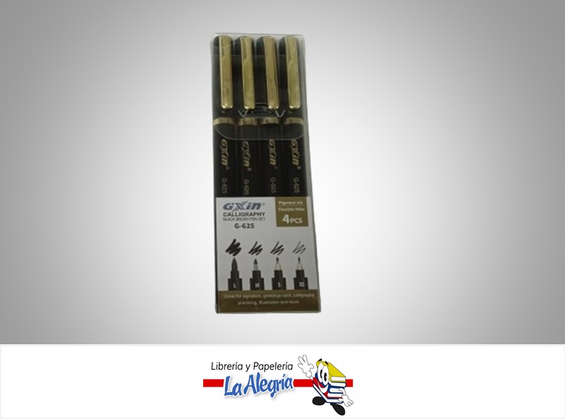 MARCADOR PARA LETTERING PAQ 4 PZAS BRUSH-MEDIO-FINO-EXTRA FINO MARCA GXIN