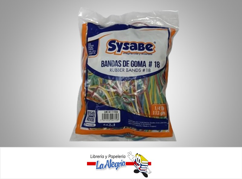 LIGA DE GOMA N° 18 LM18114AS; 113 GR COLORES SURTIDOS MARCA SYSABE