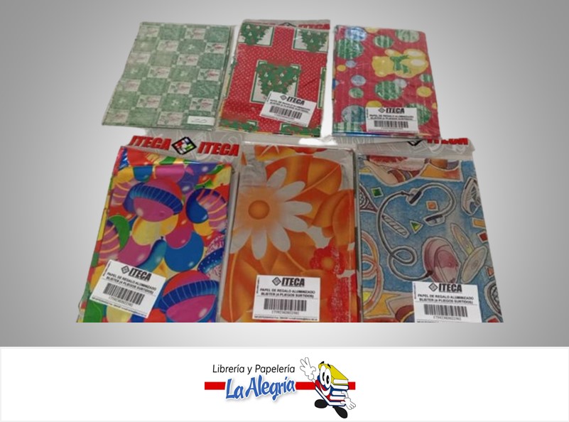 PAPEL DE REGALO ALUMINIZADO COLORES SURTIDOS PAQ 4 PLIEGOS MARCA ITECA