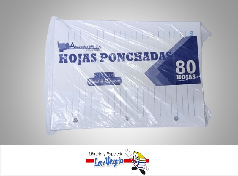 HOJA PONCHADA 1/2 CARTA 1 LINEA 80 HOJAS RAYADO AZUL MARCA ALINEADOS PT