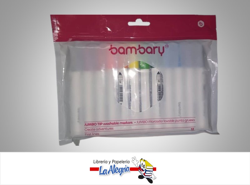 MARCADOR LAVABLE PUNTA GRUESA REDONDOS JUMBO 205-2515/304 12 COLORES MARCA BAMBARY