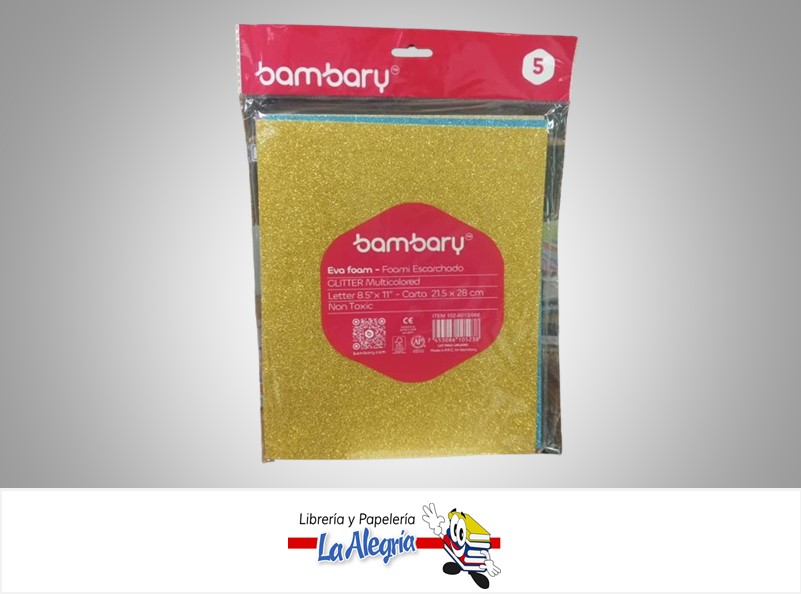 FOAMI ESCARCHADO CARTA 102-6013/066 5 PZ COLOR SURTIDOS MARCA BAMBARY