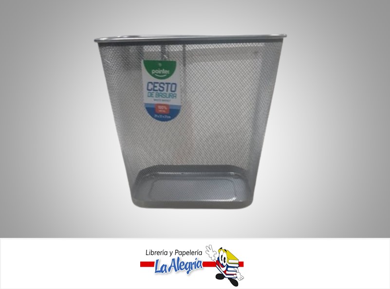 PAPELERA MALLA METÁLICA PLATEADA RECTANGULAR 29X31X21CM MARCA POINTER