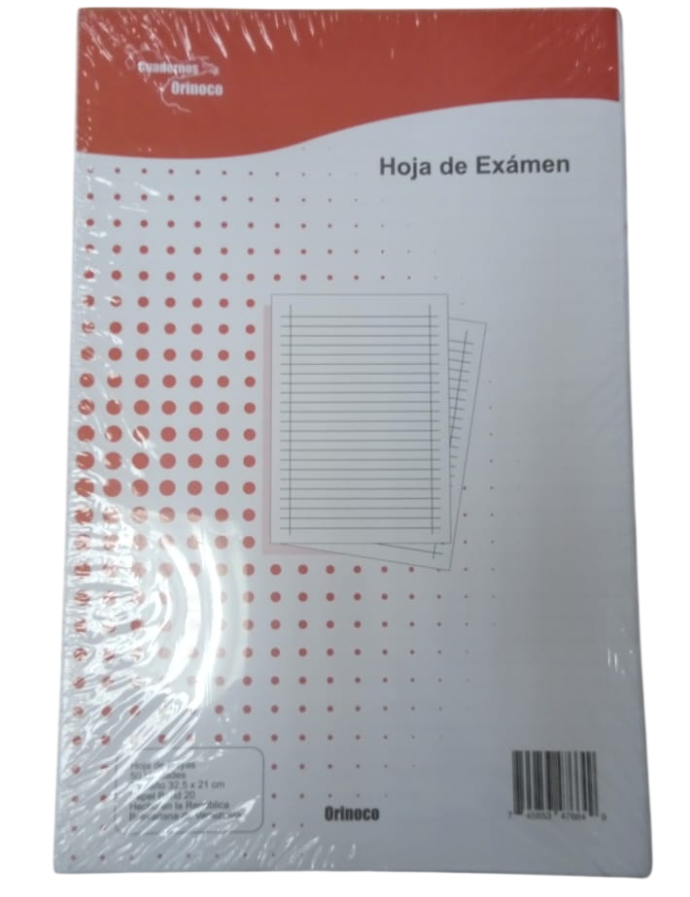 HOJA DE EXAMEN OFICIO PAQ 50 HOJAS MARCA CUADERNOS ORINOCO