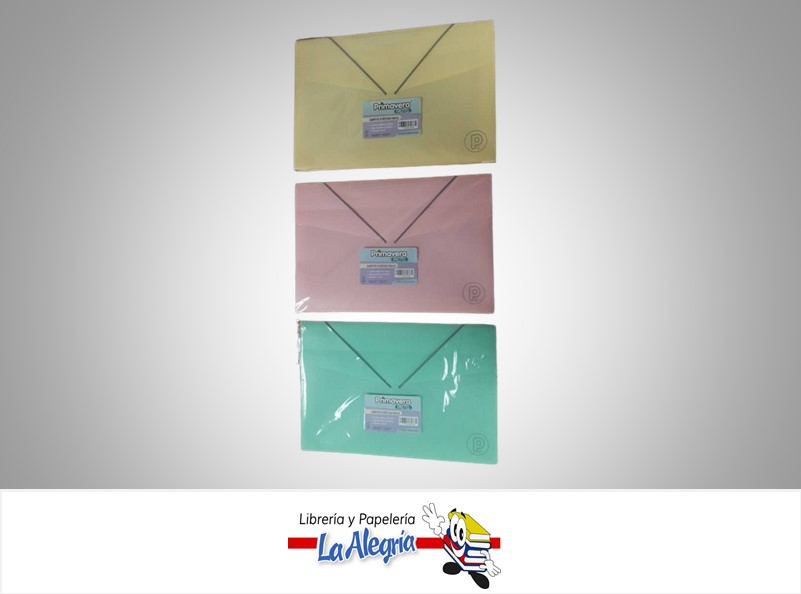 CARPETA PLASTICA CON LIGA HORIZONTAL 26X38 CM COLORES PASTEL 323_052 MARCA PRIMAVERA