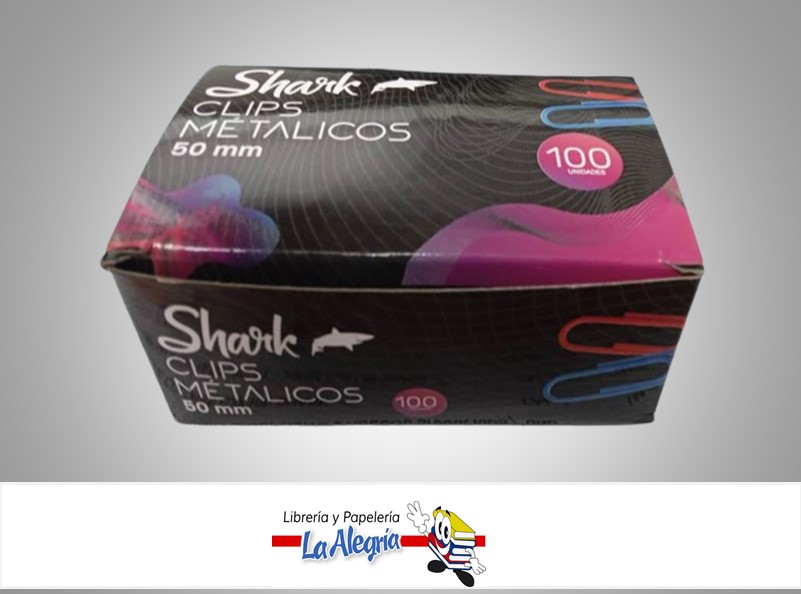 CLIPS METALICO 50MM JUMBO COLORES CAJA 100 UND MARCA  SHARK