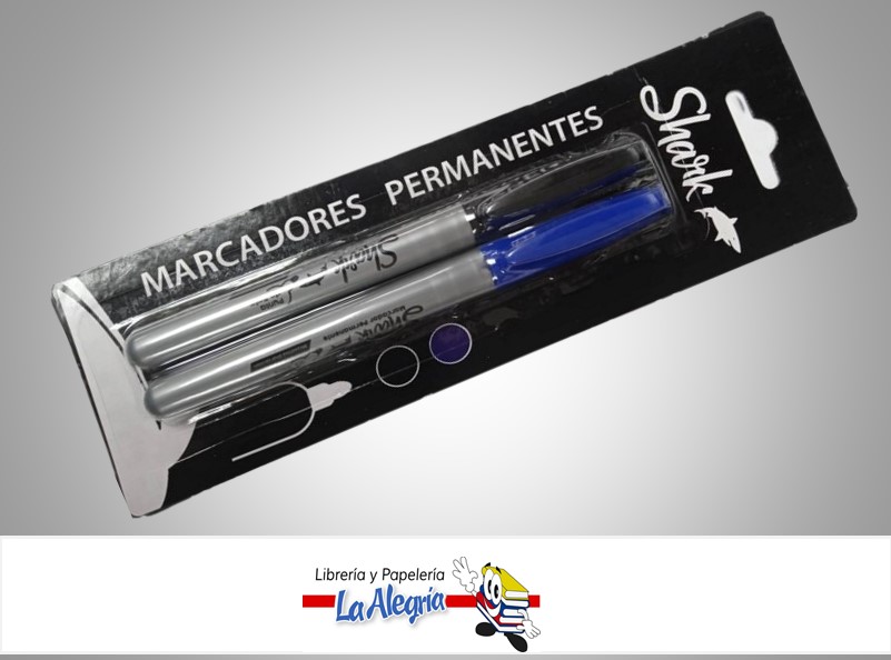 MARCADOR PERMANENTE PUNTA FINA NEGRO/AZUL PAQ 2 UNA MARCA SHARK