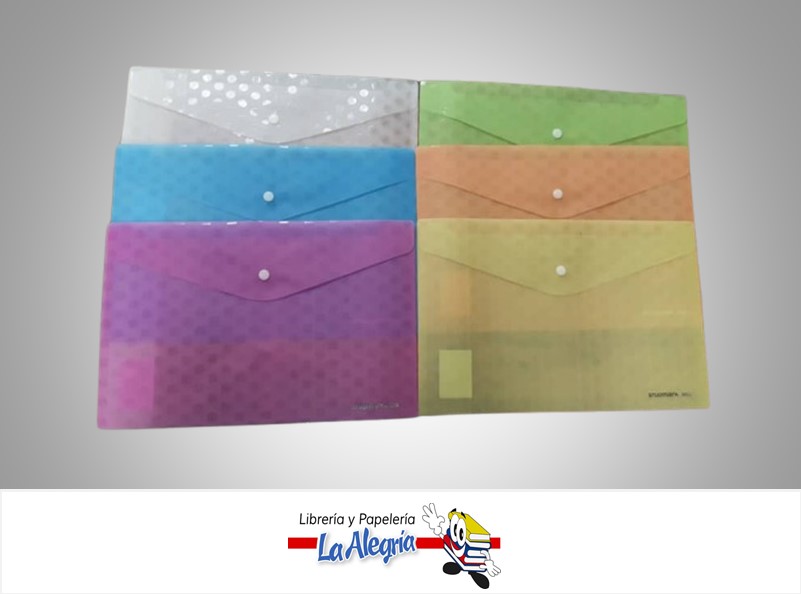 SOBRE PLASTICO DE COLORES OFICIO HORIZONTAL CON BROCHE MARCA STUDMARK