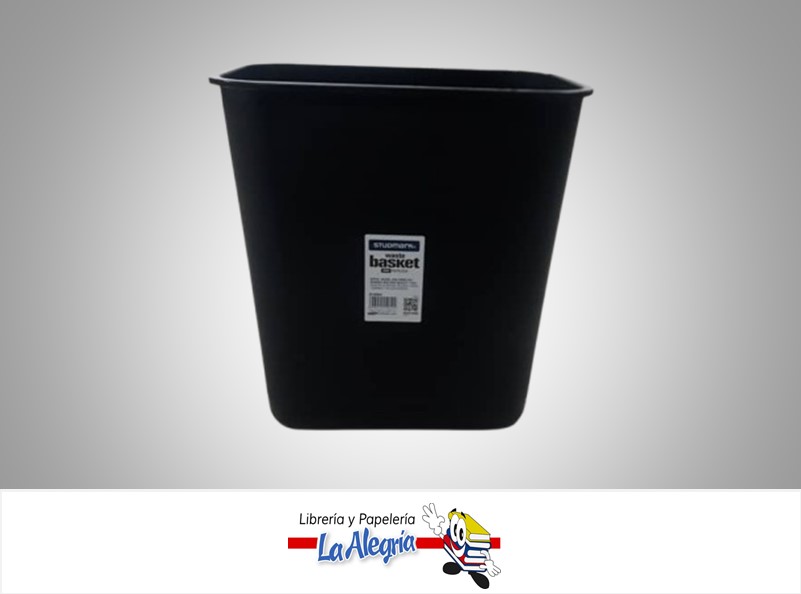 PAPELERA PLASTICA PARA OFICINA COLOR NEGRO GRANDE MARCA STUDMARK