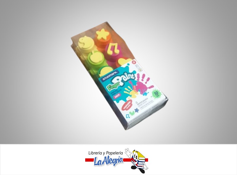 PINTURA DE DEDOS CON SELLOS LAVABLES 10 COLORES 20GR Y SELLOS MARCA STUDMARK