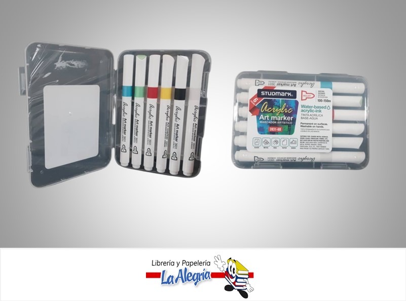 MARCADORES ARTISTICOS PUNTA BOLA TINTA ACRILICA DE 6 COLORES MARCA STUDMARK