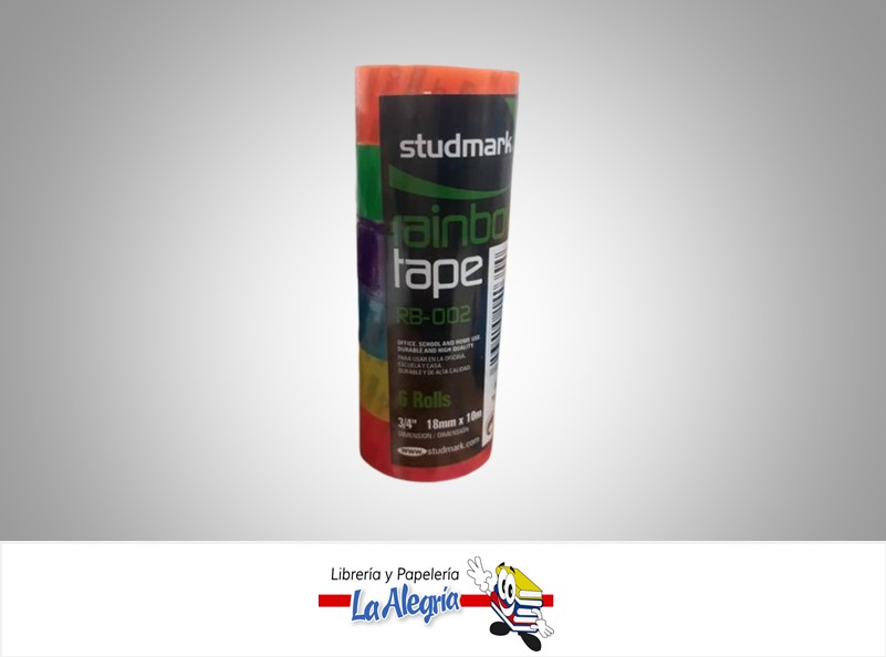 CINTA ADHESIVA COLORES 3/4" 18MMX10M X6 ROLLOS MARCA STUDMARK