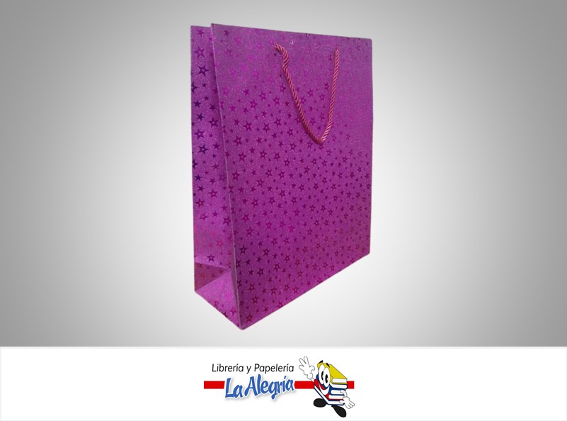 BOLSA DE REGALO ESCARCHADA ESTRELLAS MAGENTA 32X26X10 CM  UND MARCA S/M