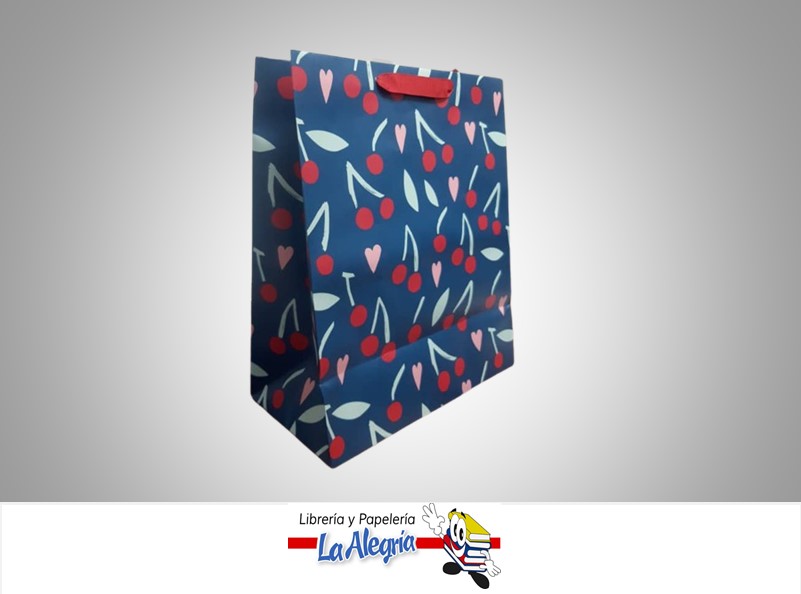 BOLSA DE REGALO KRAFT AZUL CON CEREZAS 26.5X33CM MARCA HALLMARK