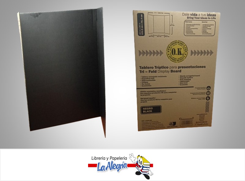 TRIPTICO PARA EXPOSICIONES ESCOLARES EN CARTON CORRUGADO TRI-FOLD 102X71CM NEGRO UND MARCA O.K.
