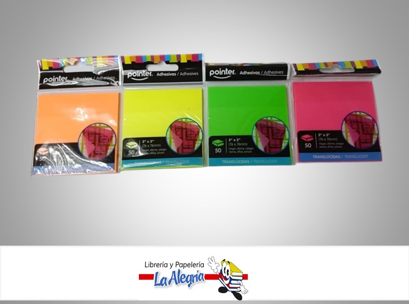 NOTAS ADHESIVAS TRANSPARENTE STN-08-50-N 76X76MM  50 HOJAS NEON MARCA POINTER