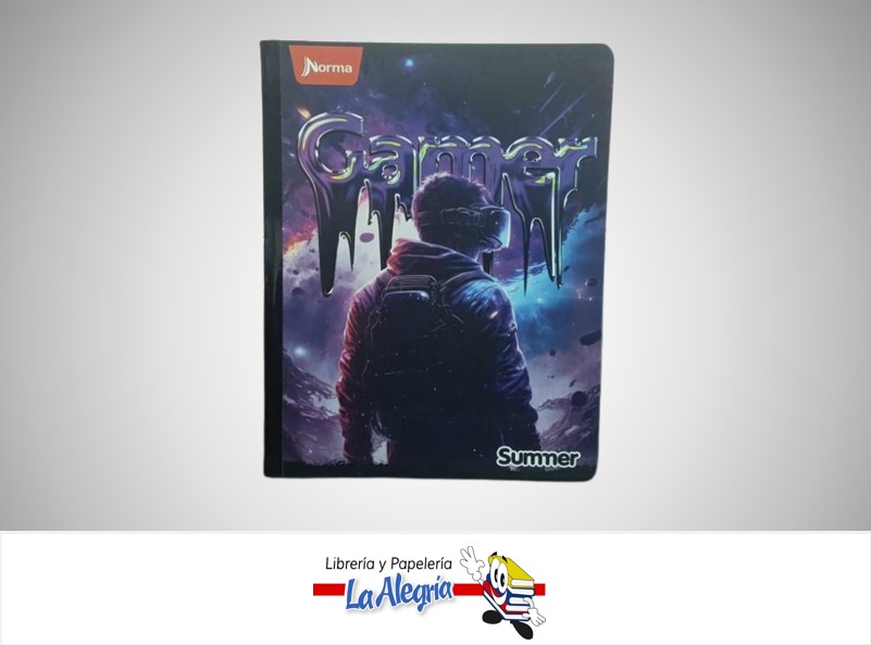 LIBRETA COSIDA GAMER 100 HOJAS DOBLE LINEA STICKER NIÑO MARCA NORMA