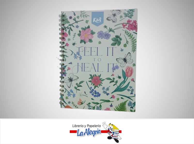 LIBRETA ESPIRAL FEEL IT TO HEAL IT 4 MATERIAS 100 HOJAS 21X28CM CON STICKERS MARCA KIUT