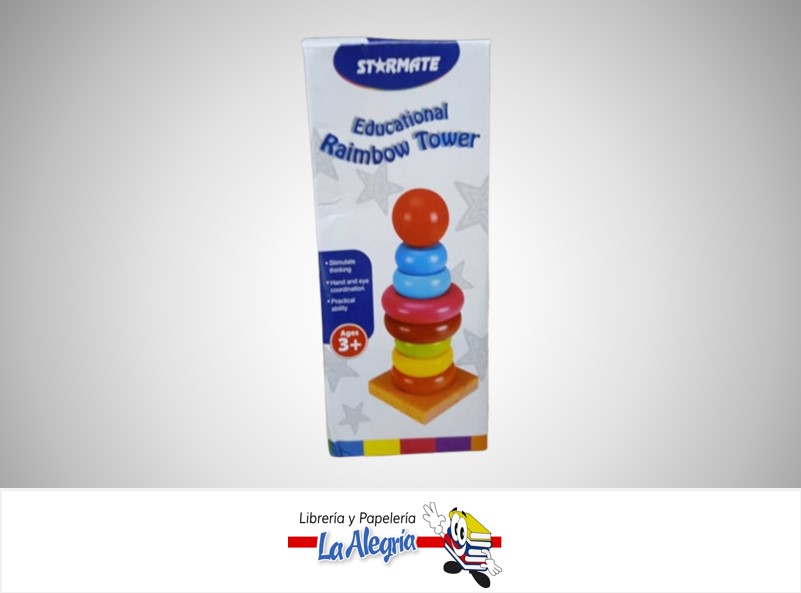 JUEGO DIDACTICO TORRE DE AROS MADERA 8.5X19CM 84346 MARCA STARMATE