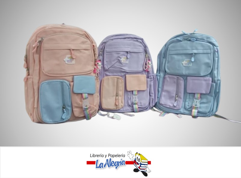 MORRAL ESCOLAR MEDIANO NIÑA COLORES PASTEL  8612 MARCA S/M