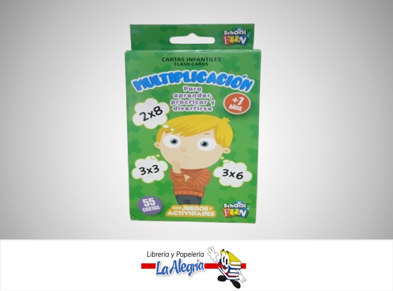 CARTA DE CARTON INFANTILES MULTIPLICACION CL-107 PAQ 55 CARTAS MARCA SCHOOL FUN